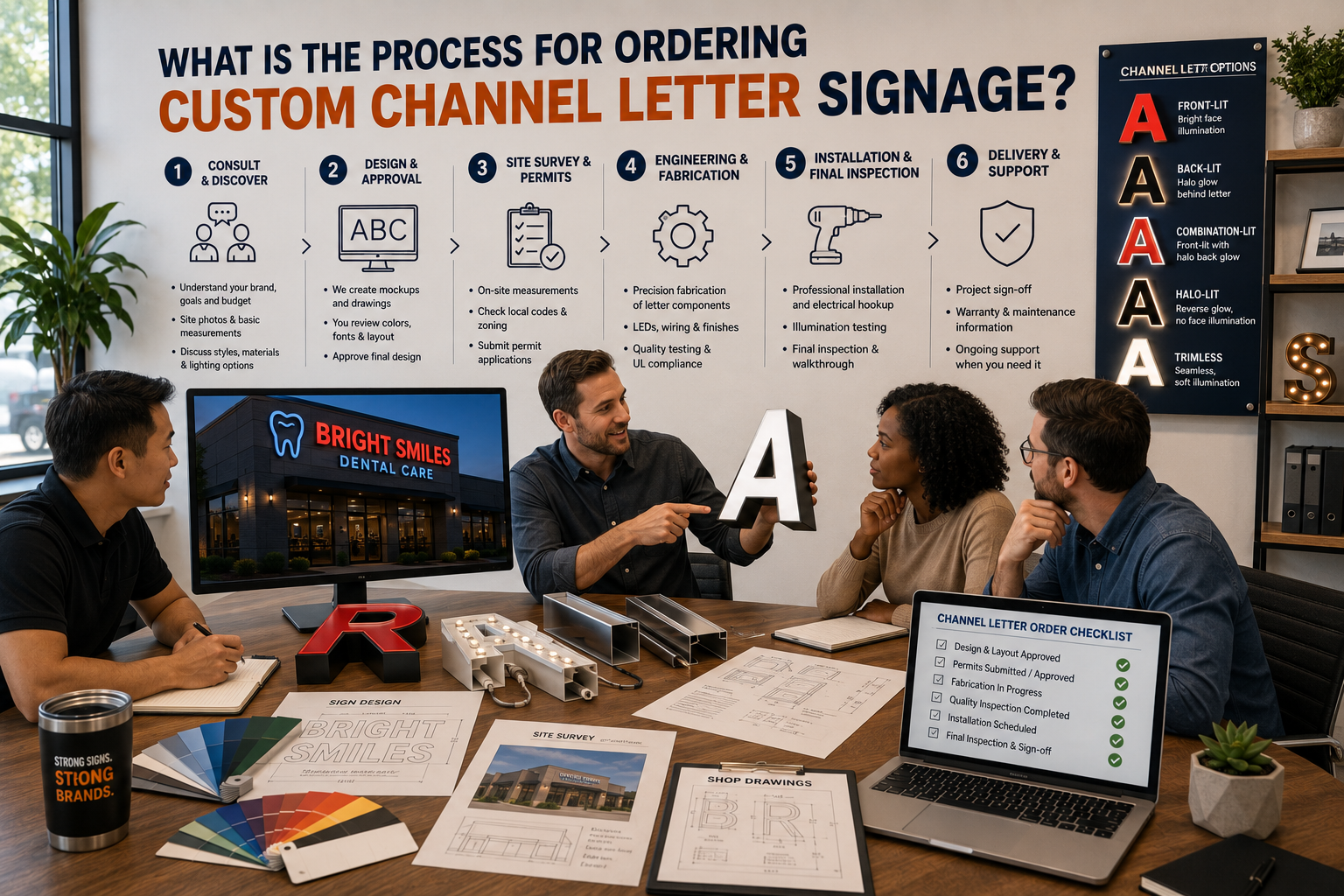 What is the process for ordering custom channel letter signage